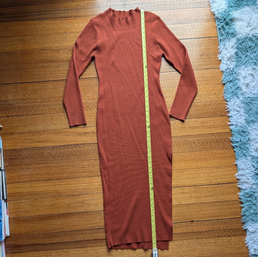 Orange Ribbed Knit Dress - Picture 6 of 10